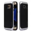 Луксозен твърд гръб MOTOMO Hybrid със силиконов кант за Samsung Galaxy S7 Edge G935 - черен със сребрист кант / имитиращ кожа