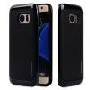 Луксозен твърд гръб MOTOMO Hybrid със силиконов кант за Samsung Galaxy S7 Edge G935 - черен / имитиращ кожа