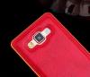 Метален бъмпер / Bumper / с кожен гръб за Samsung Galaxy A7 SM-A700 / Samsung A7 - червен