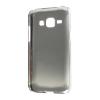 Твърд гръб / капак / с камъни за Samsung Galaxy J1 - бял с метален кант