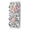 Луксозен твърд гръб / капак / 3D с камъни за Apple iPhone 5 / iPhone 5S - прозрачен / розови цветя / Camellia