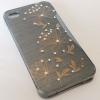 Луксозен силиконов калъф / гръб / TPU с камъни за Apple iPhone 4 / iPhone 4S - черен / оранжеви цветя