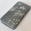 Луксозен силиконов калъф / гръб / TPU с камъни за Apple iPhone 4 / iPhone 4S - черен / бели цветя и пеперуди