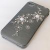 Луксозен силиконов калъф / гръб / TPU с камъни за Apple iPhone 4 / iPhone 4S - черен / бели цветя