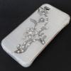 Луксозен силиконов калъф / гръб / TPU с камъни за Apple iPhone 4 / iPhone 4S - бял / черно цвете