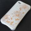 Луксозен силиконов калъф / гръб / TPU с камъни за Apple iPhone 4 / iPhone 4S - бял / оранжеви цветя