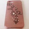 Луксозен силиконов калъф / гръб / TPU с камъни за Apple iPhone 4 / iPhone 4S - розов / черни цветя