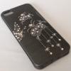 Луксозен силиконов калъф / гръб / TPU с камъни за Apple iPhone 4 / iPhone 4S - черен с бели цветя