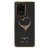 Луксозен твърд гръб KINGXBAR Swarovski Diamond за Samsung Galaxy S20 Ultra - прозрачен със златист кант / сърце