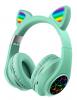 Стерео LED слушалки Bluetooth Cat Ear / Wireless Headphones / безжични LED слушалки Cat Ear M2 - зелени