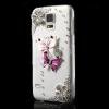 Луксозен твърд гръб / капак / 3D с камъни за Samsung G900 Galaxy S5 - прозрачен / розови пеперуди 
