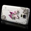 Луксозен твърд гръб / капак / 3D с камъни за Samsung G900 Galaxy S5 - прозрачен / розови пеперуди 