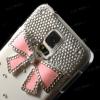 Луксозен твърд гръб / капак / 3D с камъни за Samsung G900 Galaxy S5 - прозрачен / розова панделка