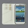 Луксозен кожен калъф тип тефтер за Samsung Galaxy S3 S III SIII I9300 - бял с камъни