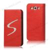 Луксозен кожен калъф тип тефтер за Samsung Galaxy S3 S III SIII I9300 - червен с камъни