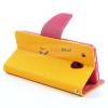 Луксозен кожен калъф Flip тефтер със стойка Mercury за HTC One Mini M4 - жълт с розово