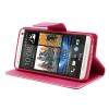 Луксозен кожен калъф Flip тефтер със стойка MERCURY за HTC One M7 - розово и цикламено