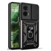 Удароустойчив гръб TPU кейс Slide Camera Case Magnetic Finger Ring Car Holder за Motorola Moto G35 5G - черен
