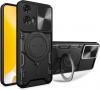Удароустойчив гръб TPU кейс Slide Camera Case Magnetic Finger Ring Car Holder за Motorola Moto G24 / G04 / E14 - черен