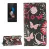 Кожен калъф Flip тефтер със стойка за Huawei Ascend P8 Lite / Huawei P8 Lite - черен / цветя и пеперуди