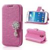 Луксозен кожен калъф Flip тефтер със стойка за Samsung Galaxy S4 Mini I9195 / I9192 / I9190 - цвете с камъни / розов