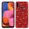 Луксозен твърд гръб за Samsung Galaxy A20s - червен / брокат