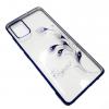 Луксозен силиконов калъф / гръб / TPU / Elegant с камъни за Samsung Galaxy A51 - прозрачен със син кант / перо