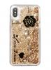 Луксозен твърд гръб 3D Water Case за Apple iPhone XS MAX - прозрачен / течен гръб със златист брокат / Black Rose
