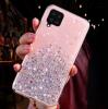 Силиконов калъф / гръб / TPU Brillant Clear Case за Samsung Galaxy A12 - розов / сребрист брокат