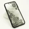 Луксозен твърд гръб със силиконов кант и камъни за Samsung Galaxy J3 2017 J330 - прозрачен / черни цветя