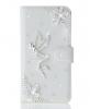 Луксозен кожен калъф Flip тефтер със стойка и камъни за Sony Xperia M5 - бял / фея и цветя