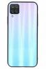 Луксозен стъклен твърд гръб / кейс / Aurora за Samsung Galaxy A12 - преливащ / синьо и розово