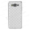 Твърд гръб с камъни за Samsung Galaxy J5 / Samsung J5 - бял с метален кант
