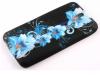 Силиконов калъф / гръб / TPU за HTC Desire 610 - черен / сини цветя