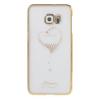 Луксозен твърд гръб KINGXBAR Swarovski Diamond за Samsung Galaxy S7 Edge G935 / Galaxy S7 Edge - прозрачен със златен кант / Loving Heart