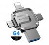 OTG USB + Type-C + Micro + Lightning Yesido FL15 4 in1 Flash памет 64GB USB 3.0 - YESIDO