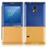 Луксозен кожен калъф Flip Cover S-View Remax Binary за Samsung Galaxy S5 G900 - син с жълто