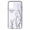 Луксозен стъклен твърд гръб за Apple iPhone 11 Pro 5.8" - бял / листа