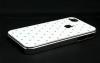 Заден предпазен капак с камъни за Apple iPhone 4 /4S - Бял / Сребрист кант