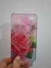 Заден предпазен капак за Apple Iphone 4 / 4S - розов прозрачен с рози и камъни