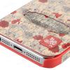 Луксозен кожен калъф Flip тефтер BASEUS Blossom Case за Apple iPhone 5 / iPhone 5S - бежов с червени цветя