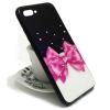 Луксозен стъклен твърд гръб със силиконов кант и камъни за Apple iPhone 7 / iPhone 8 - черен / розова панделка