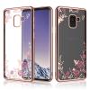 Луксозен силиконов калъф / гръб / TPU с камъни за Samsung Galaxy J6 2018 - прозрачен / розови цветя / Rose Gold кант