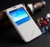 Луксозен калъф Flip тефтер със стойка MEEPHONE Classic Series Window View за Samsung Galaxy S6 G920 - бял / Micro SD HC