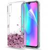 Луксозен твърд гръб 3D Water Case за Huawei P20 - прозрачен / течен гръб със светло розов брокат