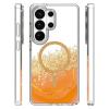 Луксозен твърд гръб 3D Epoxy Mag Case Samsung Galaxy S26 Ultra - прозрачен / течен гръб с брокат / оранжев