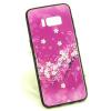 Луксозен стъклен твърд гръб със силиконов кант и камъни за Samsung Galaxy S8 G950 - лилав с цветя