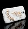 Луксозен твърд гръб / капак / 3D с камъни за Samsung Galaxy S4 I9500 / Samsung S4 I9505 / Samsung S4 i9515 - прозрачен / бели цветя / фея