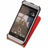 Кожен калъф Flip тефтер за HTC One Mini M4 - червен / гравирана кожа
