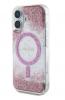 Оригинален калъф / гръб / GUESS Bottom Glitter с безжично зареждане MagSafe кейс за Apple iPhone 16 (6.1) - розов брокат